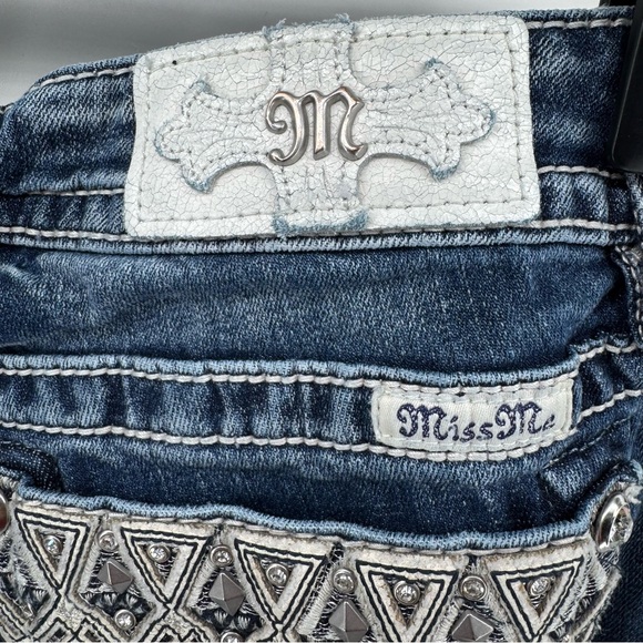 Vintage Y2k Miss Me Wilde Aztec Embroidered Diamond Mid-Rise Bootcut Jeans 31x34 - Picture 5 of 13